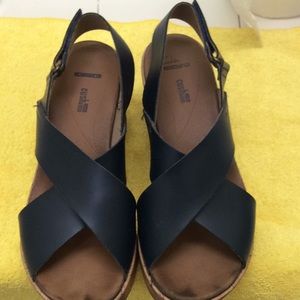 CLARKS leather wedge sandals- Stasha Hale